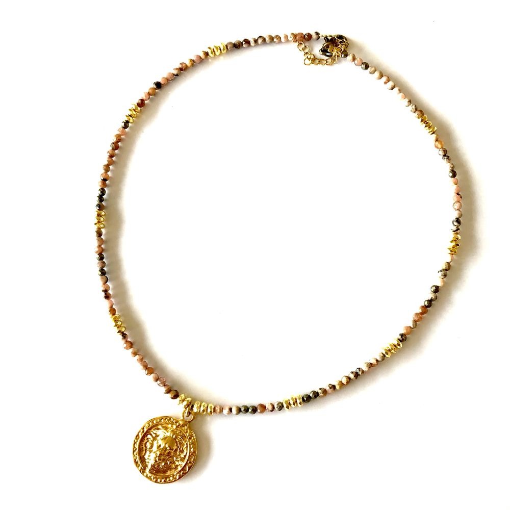 paulettequincaillerie-bijoux-createur-pierres-semi-précieuses-talisman-rodochrosite- quartz rose-pierre-de-lune-rose_139 COLLIER AMOR RODHOCHROSITE