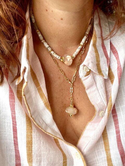COLLIER VARUNA AGATE FLEUR DE CERISIER