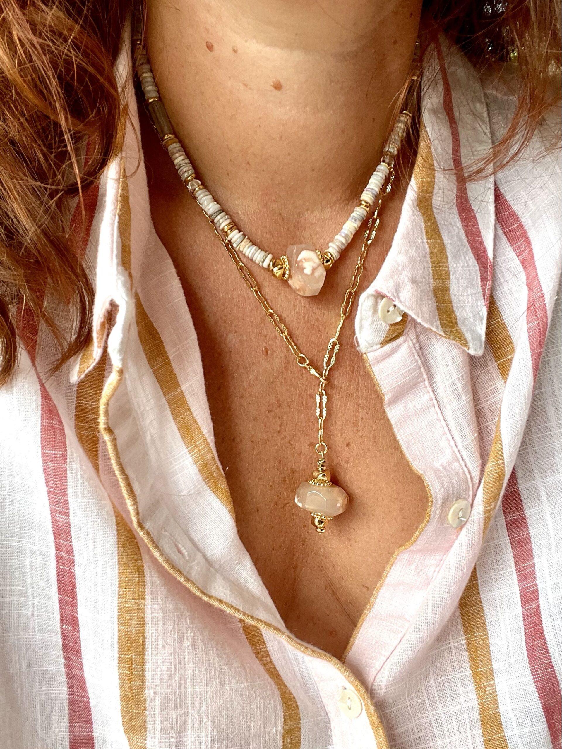 paulettequincaillerie-bijoux-createur-pierres-semi-précieuses-lithotherapie-agate-fleur-de-cerisier_3 COLLIER VARUNA AGATE FLEUR DE CERISIER