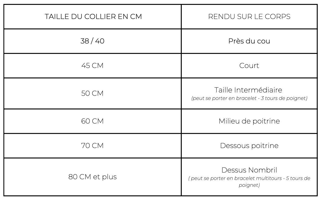 guide des tailles colliers