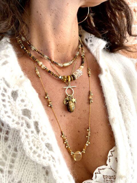 collier maya oeil de tigre citrine