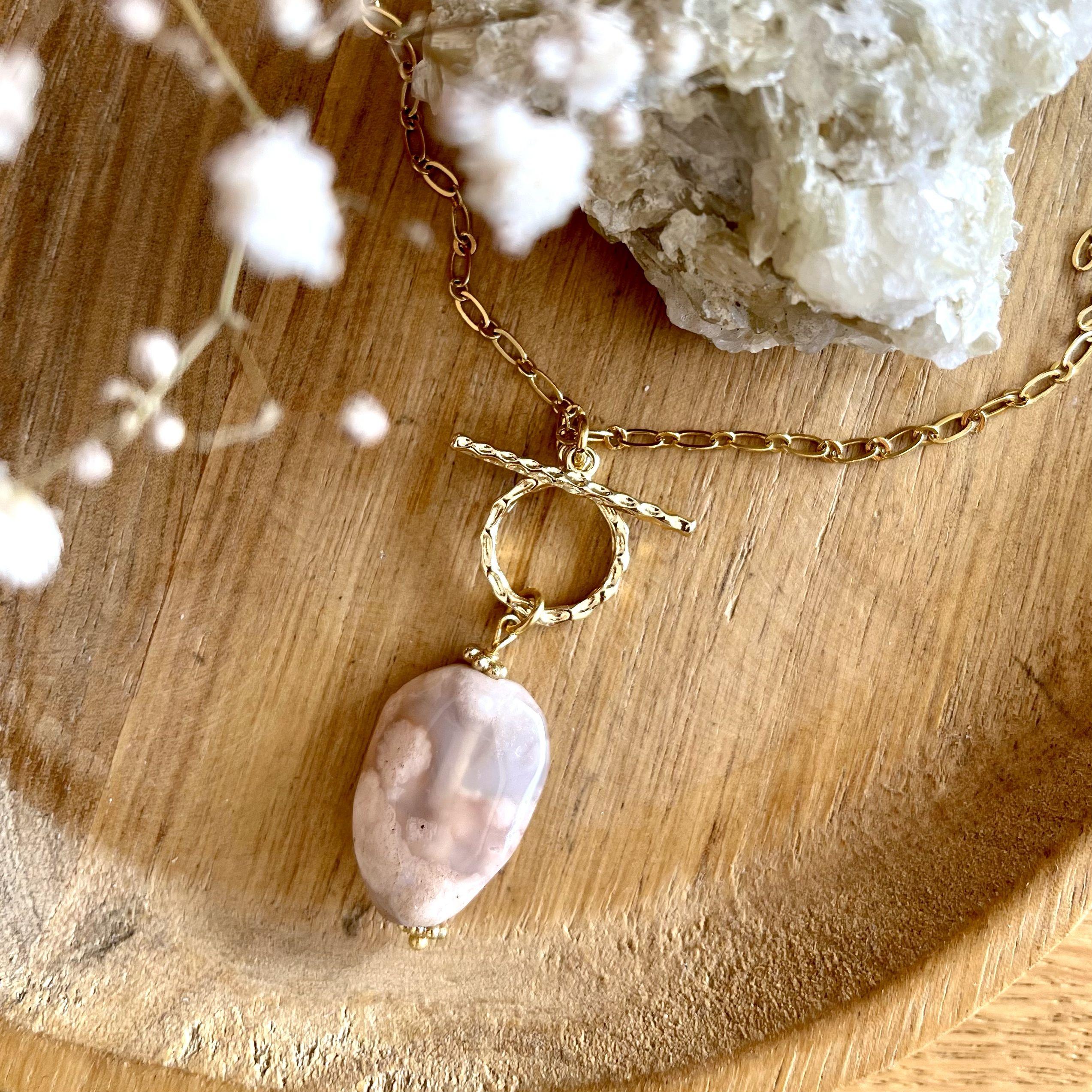 SAUTOIR TOGGLE AGATE FLEUR DE CERISIER