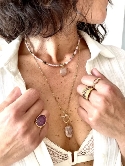collier khepri quartz fraise