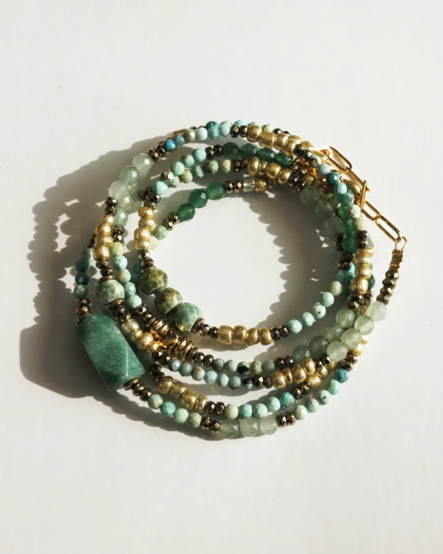bracelet-multitours-aventurine bracelet multitours aventurine et turquoise vert